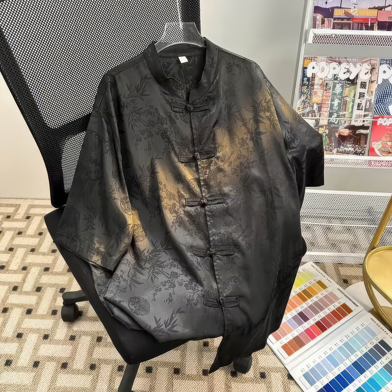 customized Women’s Men’s Black Jacquard Tang Suit Jacket (Chinese Frog Button Stand Collar Coat)