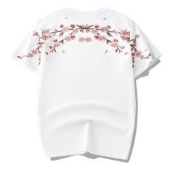 customized Women’s Men’s Men’s Black Sakura Blossom Print T-Shirt (Cherry Blossom Floral Back Design Tee)
