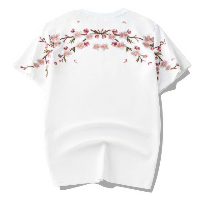 customized Women’s Men’s Men’s Black Sakura Blossom Print T-Shirt (Cherry Blossom Floral Back Design Tee)