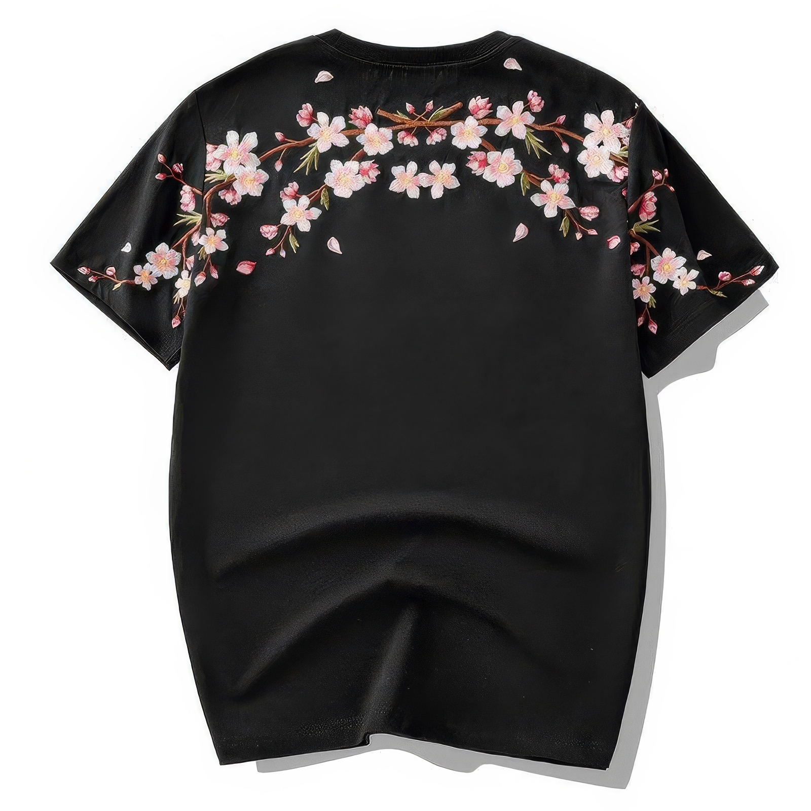 customized Women’s Men’s Men’s Black Sakura Blossom Print T-Shirt (Cherry Blossom Floral Back Design Tee)
