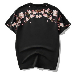 customized Women’s Men’s Men’s Black Sakura Blossom Print T-Shirt (Cherry Blossom Floral Back Design Tee)