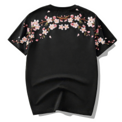 customized Women’s Men’s Men’s Black Sakura Blossom Print T-Shirt (Cherry Blossom Floral Back Design Tee)