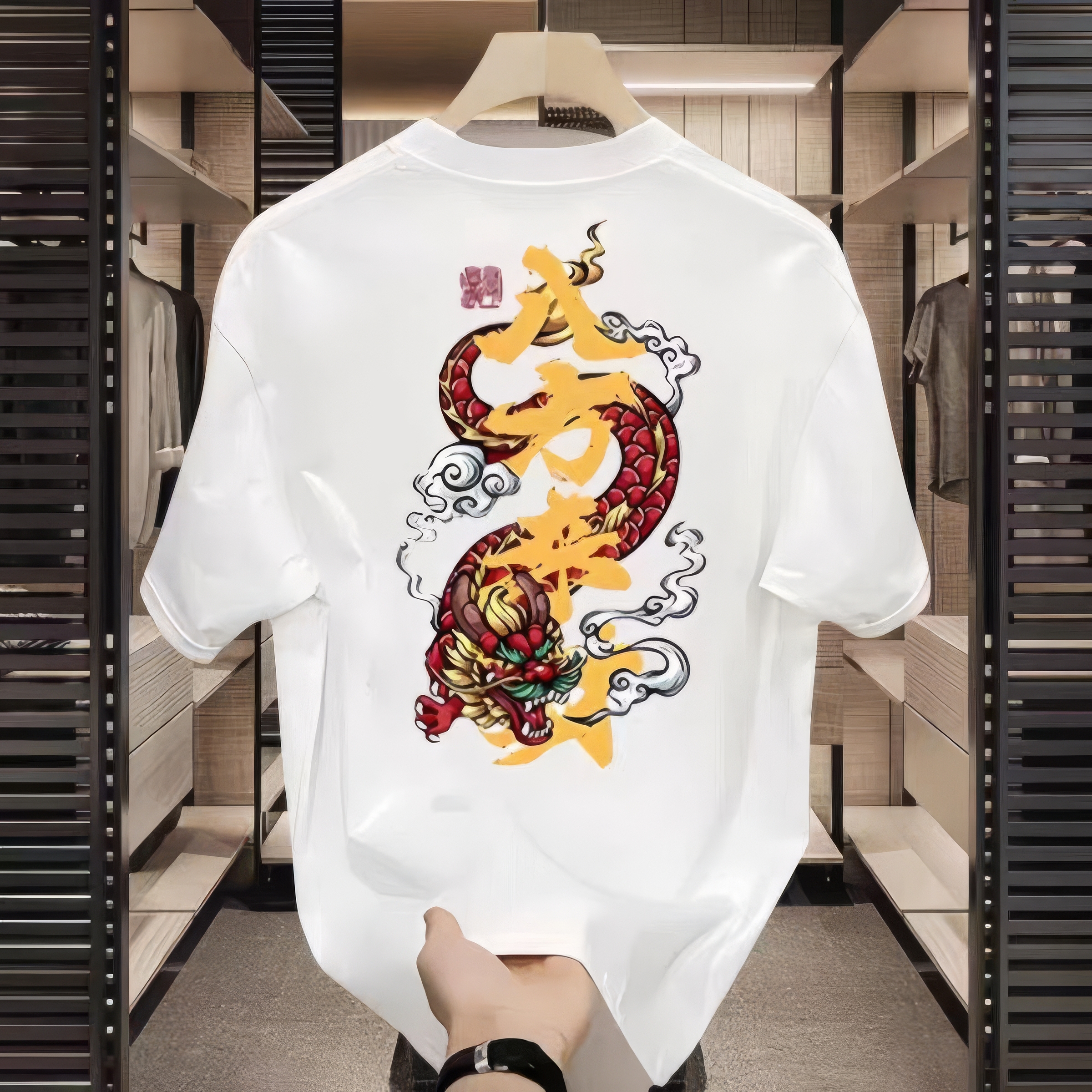 customized Women’s Men’s Black “Brave” Dragon Graphic T-Shirt (Japanese/Asian Streetwear Back Print Tee)