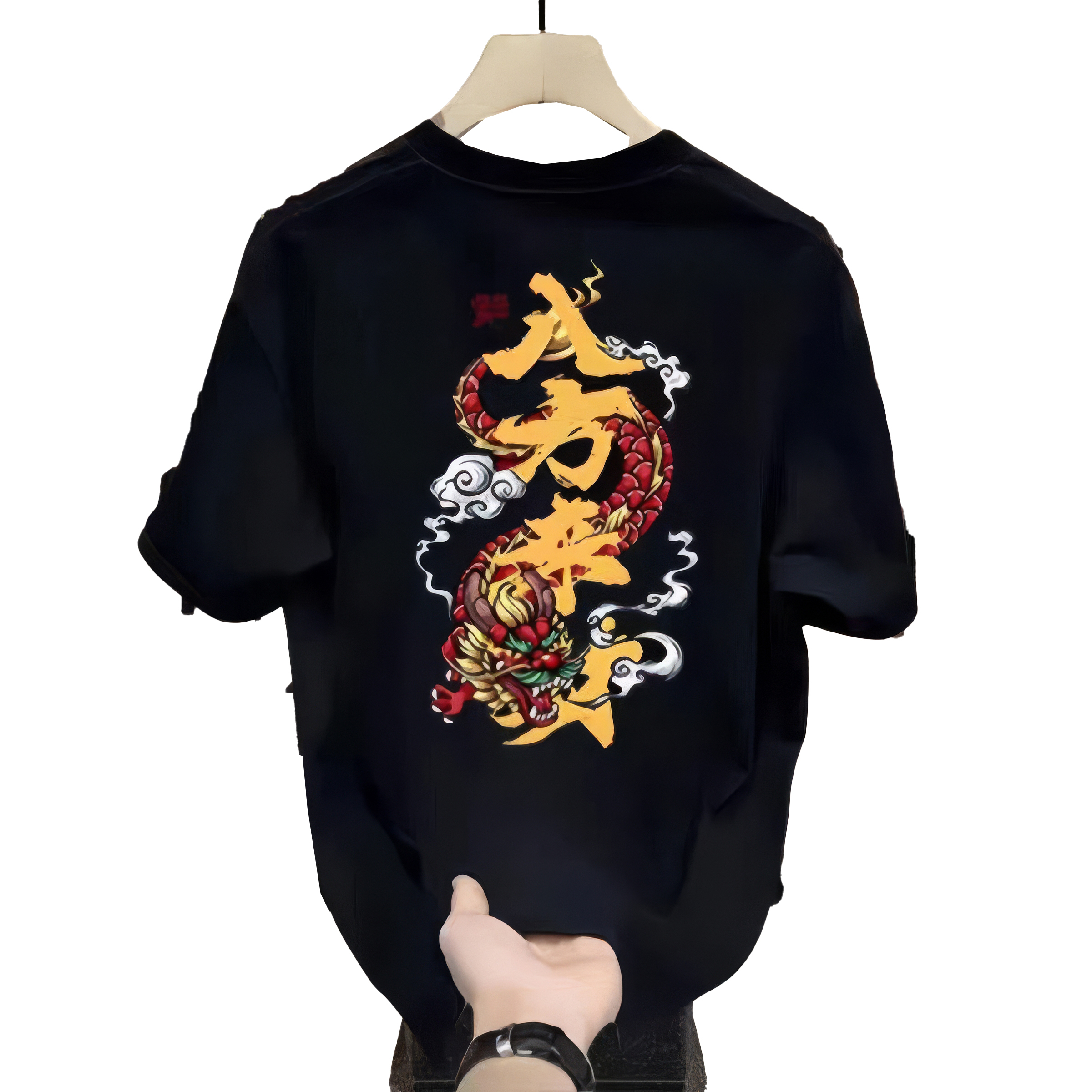 customized Women’s Men’s Black “Brave” Dragon Graphic T-Shirt (Japanese/Asian Streetwear Back Print Tee)