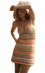 Wholesale Women’s Crochet Knit Spaghetti Strap Mini Dress – Bohemian Summer Beach Dress