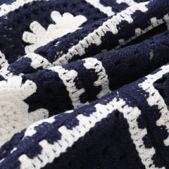Made-to-order Men’s Navy Crochet Square Pattern Short-Sleeve Button-Up Shirt