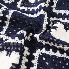 Made-to-order Men’s Navy Crochet Square Pattern Short-Sleeve Button-Up Shirt