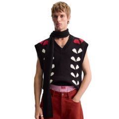 customized Men’s Black Knit V-Neck Sleeveless Sweater Vest with Graphic Pattern