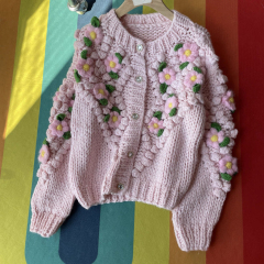 customized Men’s Women’s Purple Hand-Knitted Floral Cardigan – 3D Crochet Flower Chunky Knit Sweater