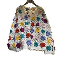 customized Men’s Women’s Multicolor Floral Crochet Knit Sweater – Handmade Open-Knit Boho Pullover