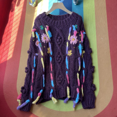 customized Men’s Women’s Multicolor Floral Crochet Knit Sweater – Handmade Open-Knit Boho Pullover