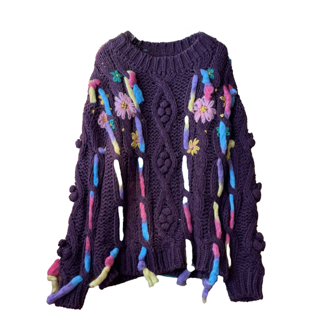 customized Men’s Women’s Multicolor Floral Crochet Knit Sweater – Handmade Open-Knit Boho Pullover