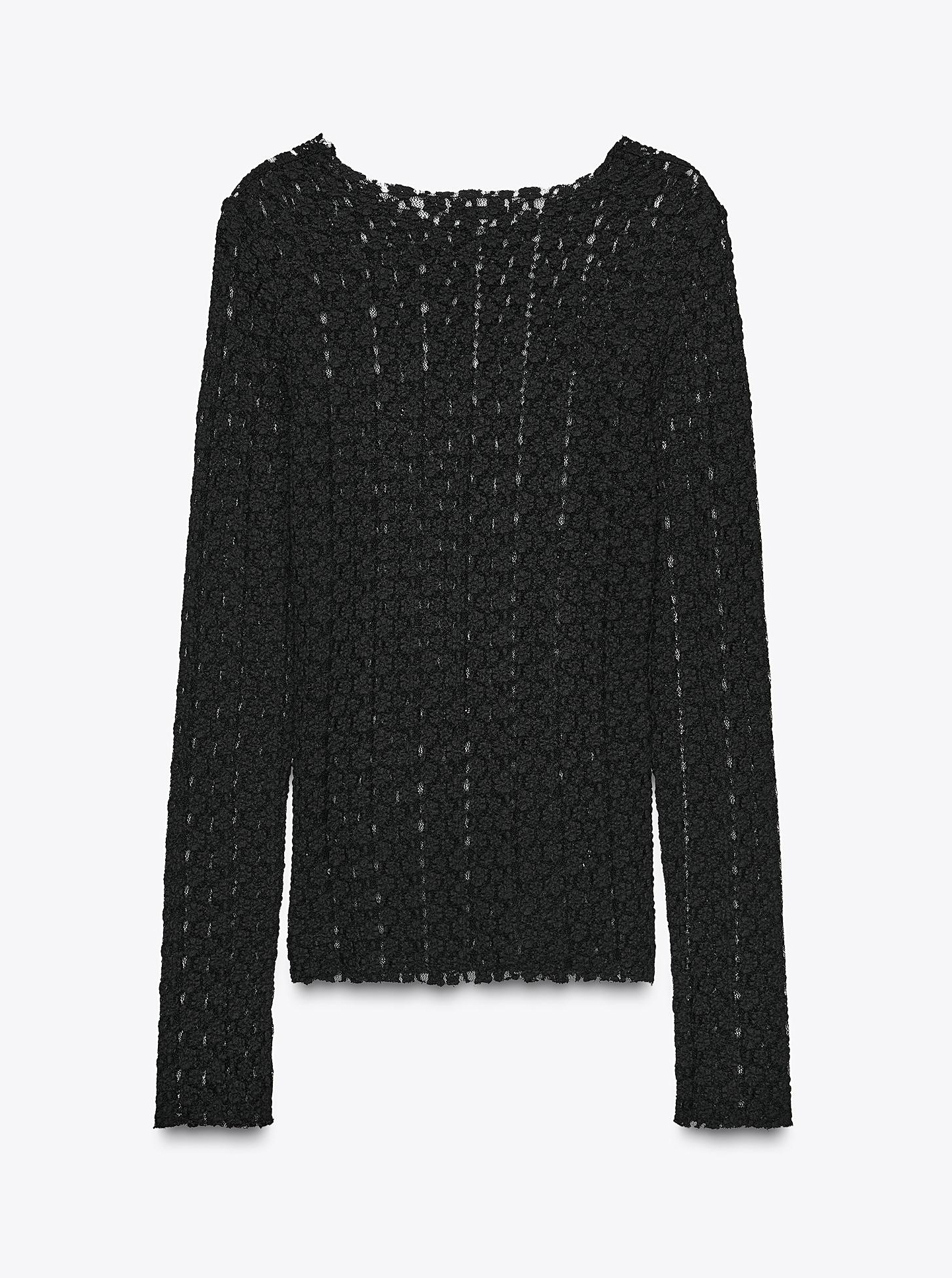 Factory Direct Black Textured Knit Sweater with Silver Floral Embellishments (Round Neck, Long Sleeve)