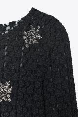 Factory Direct Black Textured Knit Sweater with Silver Floral Embellishments (Round Neck, Long Sleeve)