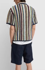 OEM ODM Men’s Vintage Crochet Stripe Short Sleeve Polo Shirt