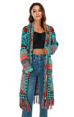 OEM ODM  Women’s Bohemian Geometric Knit Fringe Long Cardigan