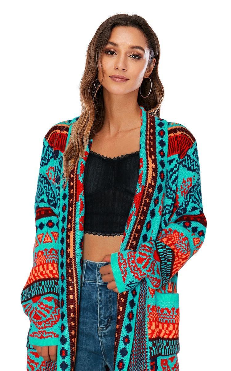 OEM ODM  Women’s Bohemian Geometric Knit Fringe Long Cardigan