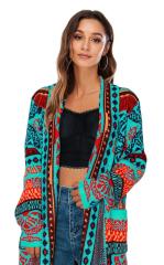 OEM ODM  Women’s Bohemian Geometric Knit Fringe Long Cardigan