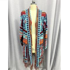 OEM ODM  Women’s Bohemian Geometric Knit Fringe Long Cardigan