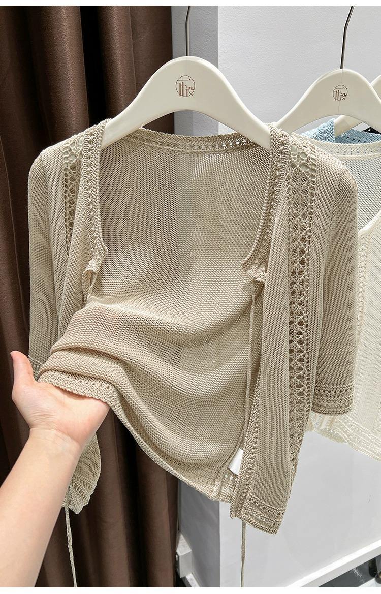 OEM ODM  Women’s Sheer Mesh Tie-Front Cropped Cardigan