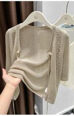 OEM ODM  Women’s Sheer Mesh Tie-Front Cropped Cardigan