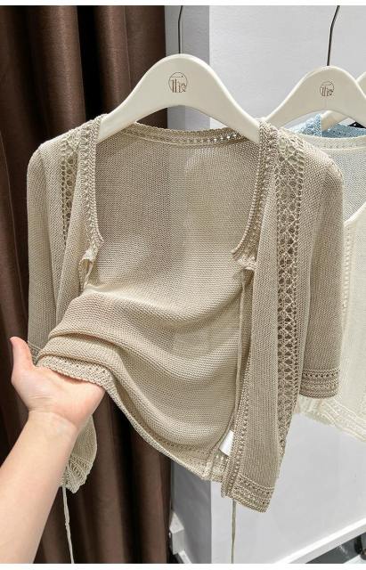 OEM ODM  Women’s Sheer Mesh Tie-Front Cropped Cardigan