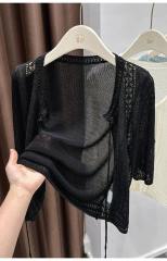 OEM ODM  Women’s Sheer Mesh Tie-Front Cropped Cardigan