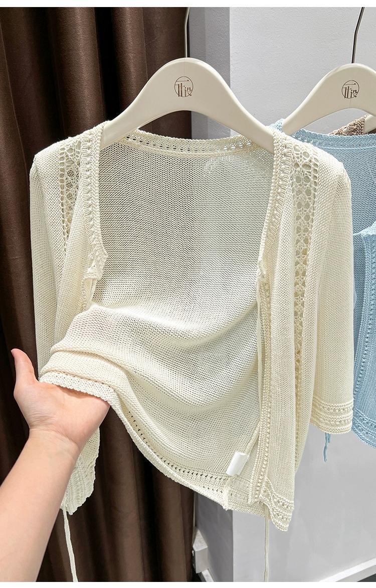 OEM ODM  Women’s Sheer Mesh Tie-Front Cropped Cardigan
