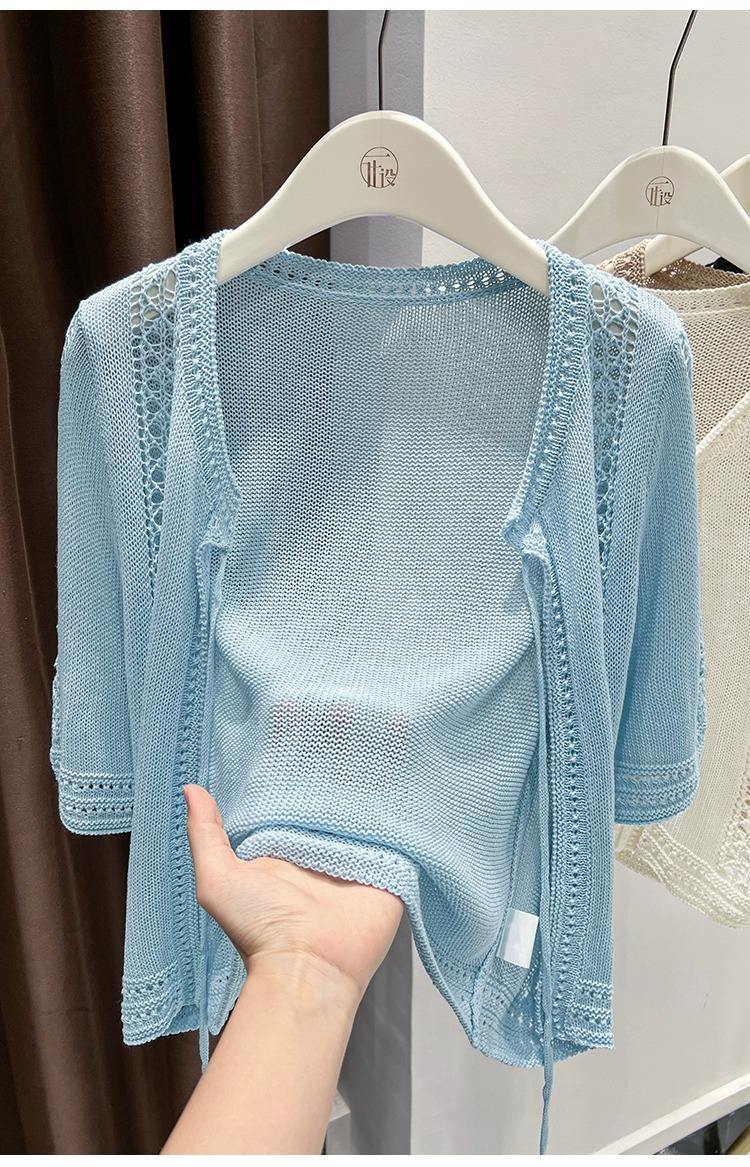 OEM ODM  Women’s Sheer Mesh Tie-Front Cropped Cardigan
