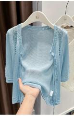OEM ODM  Women’s Sheer Mesh Tie-Front Cropped Cardigan