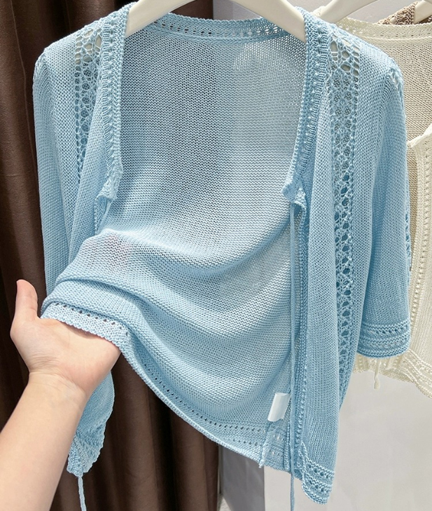 OEM ODM  Women’s Sheer Mesh Tie-Front Cropped Cardigan