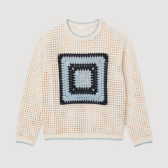 Made-to-order Men’s Crochet Patchwork Knit Sweater | Openwork Geometric Knit Pullover