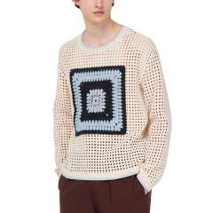 Made-to-order Men’s Crochet Patchwork Knit Sweater | Openwork Geometric Knit Pullover