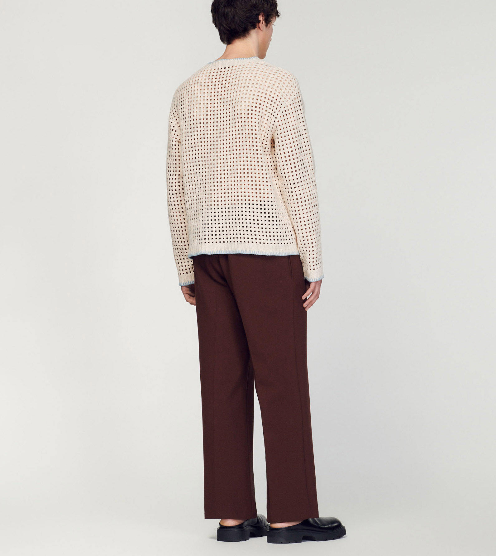 Made-to-order Men’s Crochet Patchwork Knit Sweater | Openwork Geometric Knit Pullover