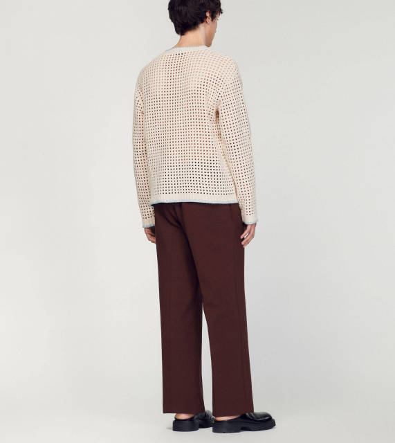 Made-to-order Men’s Crochet Patchwork Knit Sweater | Openwork Geometric Knit Pullover