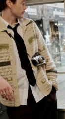 Personalized Men’s Openwork Knit Striped Cardigan | Crochet Button-Front Knit Jacket