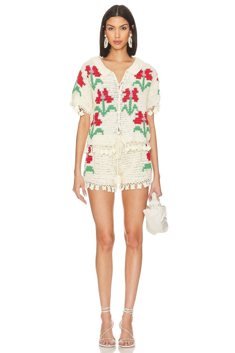 Factory Direct Women’s Crochet Floral Knit Two-Piece Set | Bohemian Top & Shorts Outfit