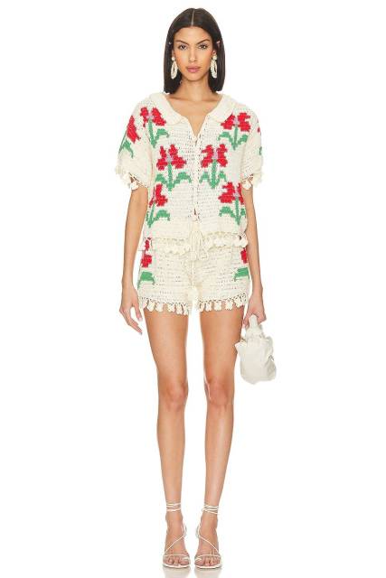 Factory Direct Women’s Crochet Floral Knit Two-Piece Set | Bohemian Top & Shorts Outfit