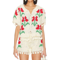 Factory Direct Women’s Crochet Floral Knit Two-Piece Set | Bohemian Top & Shorts Outfit