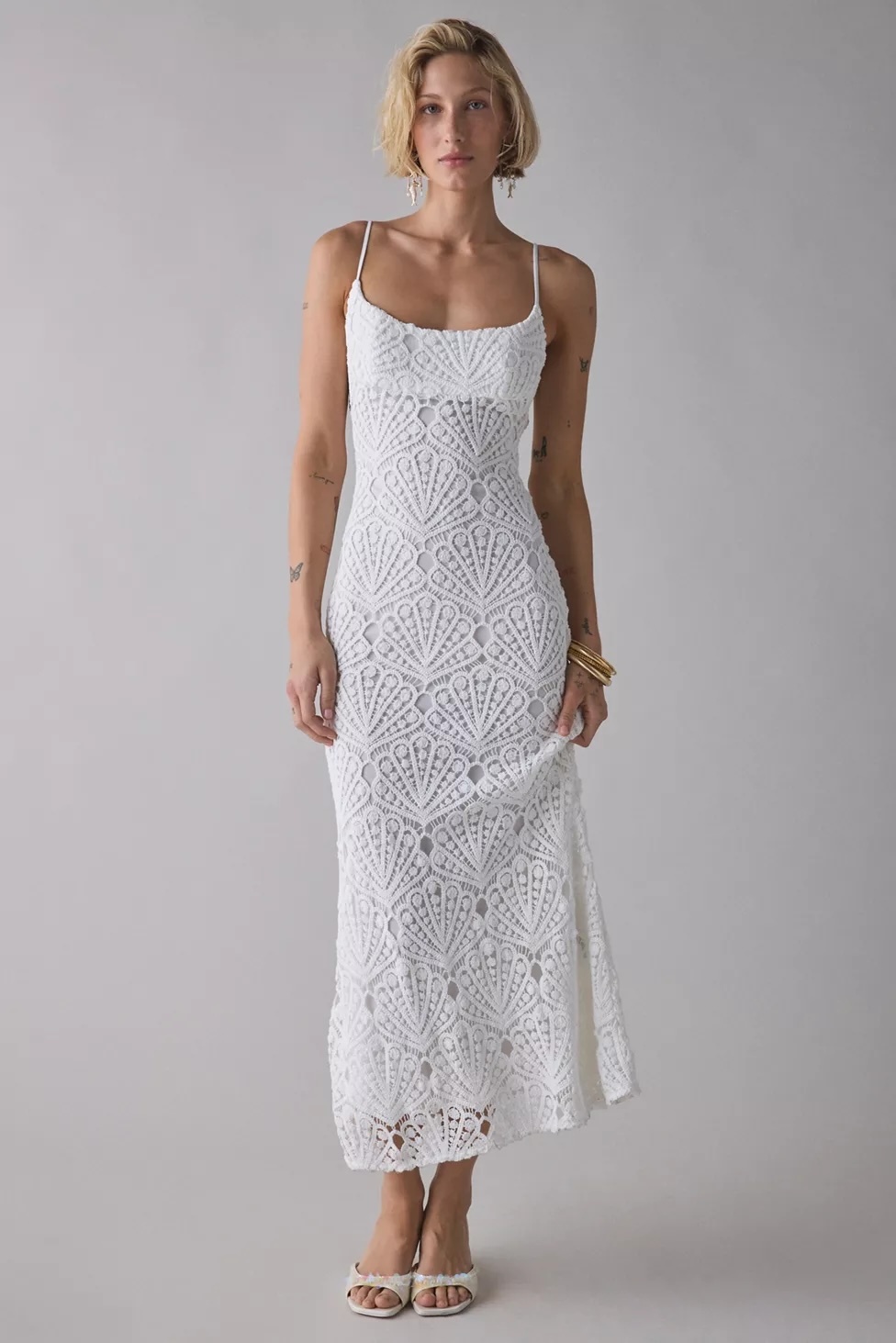 Wholesale Women’s Lace Crochet Spaghetti Strap Midi Dress | Elegant Summer Knit Dress