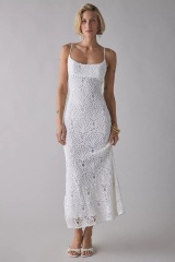 Wholesale Women’s Lace Crochet Spaghetti Strap Midi Dress | Elegant Summer Knit Dress