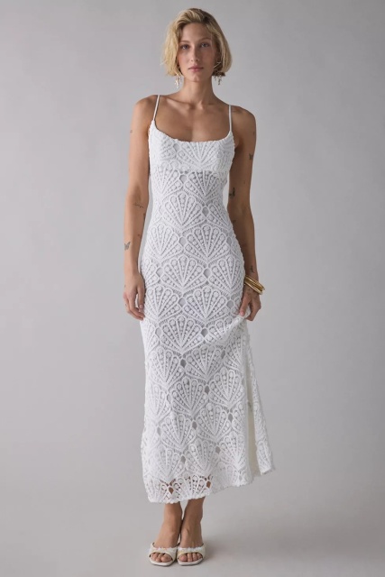 Wholesale Women’s Lace Crochet Spaghetti Strap Midi Dress | Elegant Summer Knit Dress