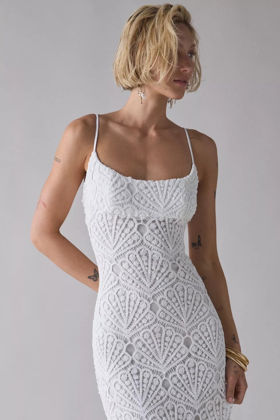 Wholesale Women’s Lace Crochet Spaghetti Strap Midi Dress | Elegant Summer Knit Dress