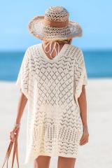 customized Women’s Bohemian V-Neck Hollow Knit Beach Cover-Up Dress