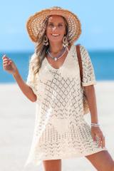 customized Women’s Bohemian V-Neck Hollow Knit Beach Cover-Up Dress