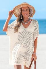 customized Women’s Bohemian V-Neck Hollow Knit Beach Cover-Up Dress