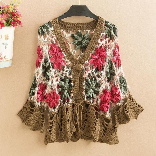customized Women’s Vintage 3D Floral Crochet Mohair Knit Sweater