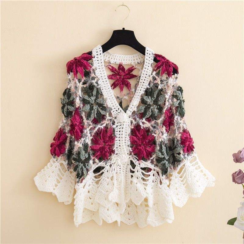 customized Women’s Vintage 3D Floral Crochet Mohair Knit Sweater