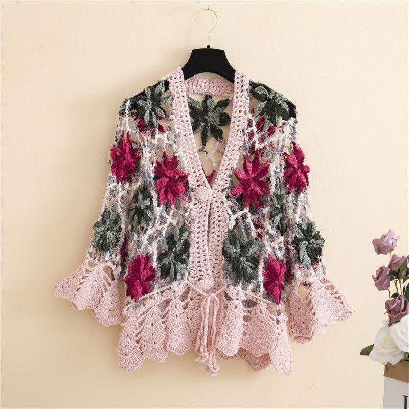 customized Women’s Vintage 3D Floral Crochet Mohair Knit Sweater