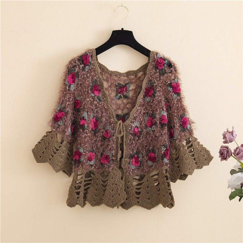 customized Women’s Vintage 3D Floral Crochet Mohair Knit Sweater